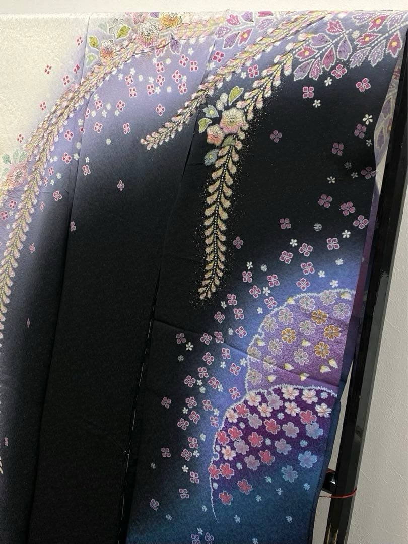 振袖 仮絵羽 京友禅 銀通し 絞り加工 金彩 辻が花 正絹 未仕立て品 八掛付き