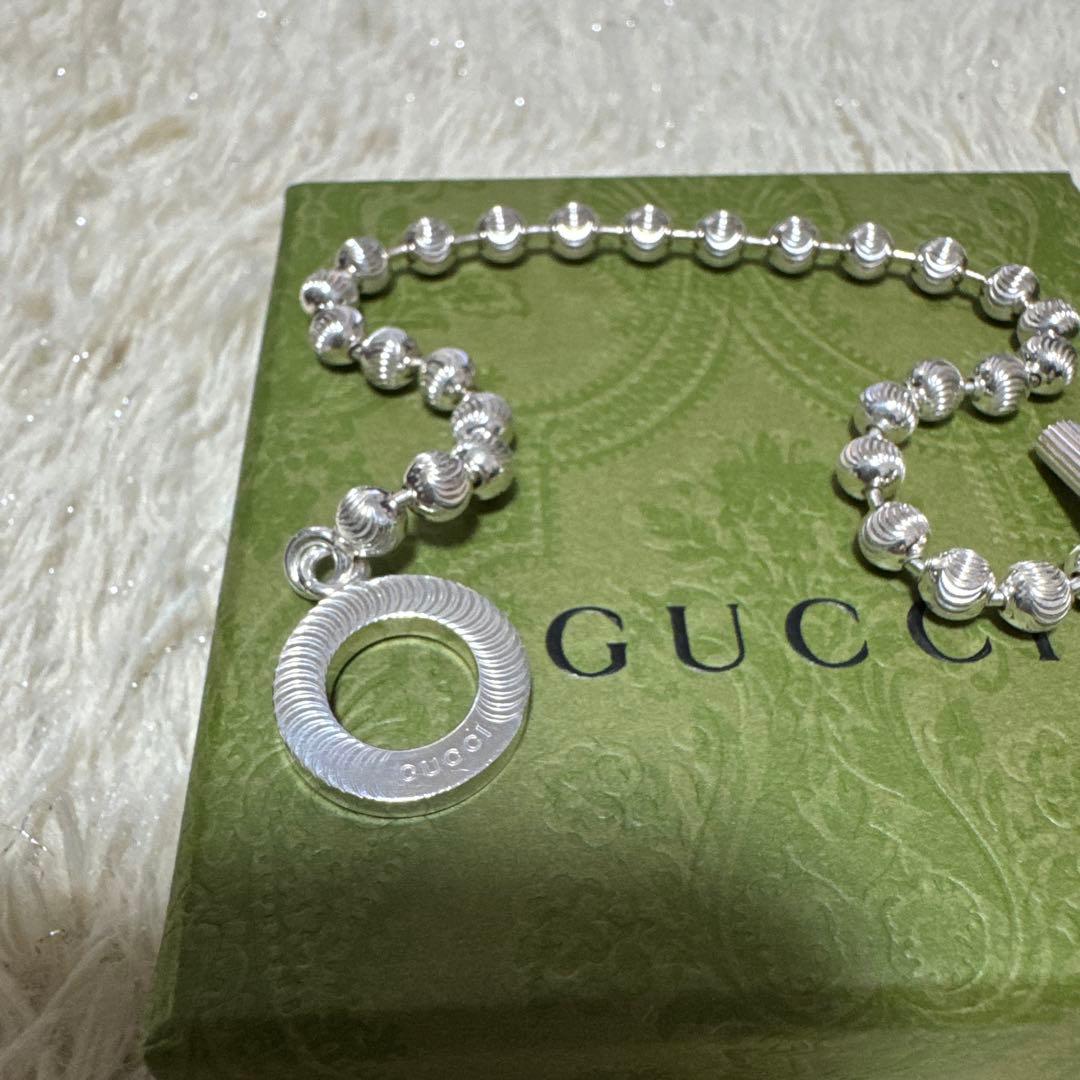 【GUCCI 新品同様品】stripe★ボールチェーンブレスレット★燻　925★