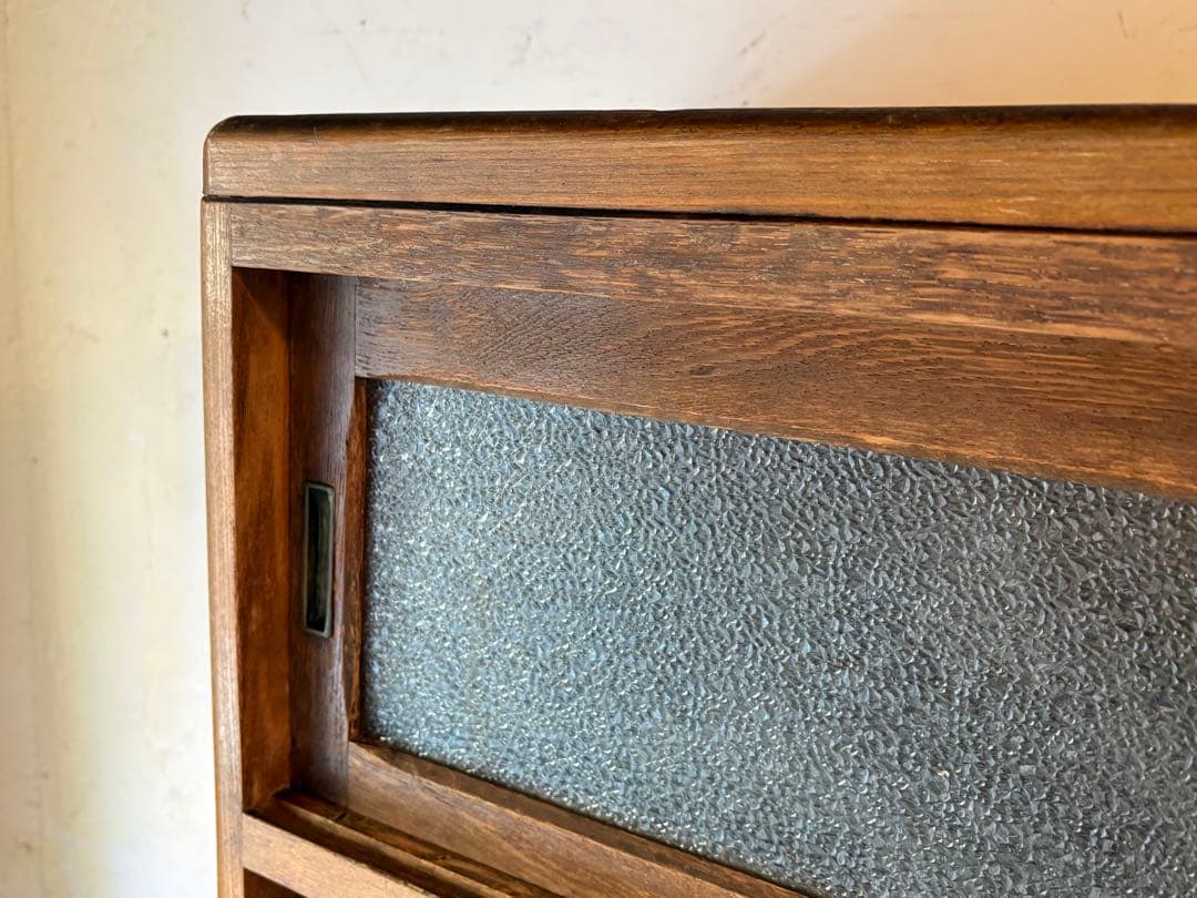 ダイヤガラス 作業台付き　レトロ 木製 キャビネット 水屋 食器棚 アンティーク