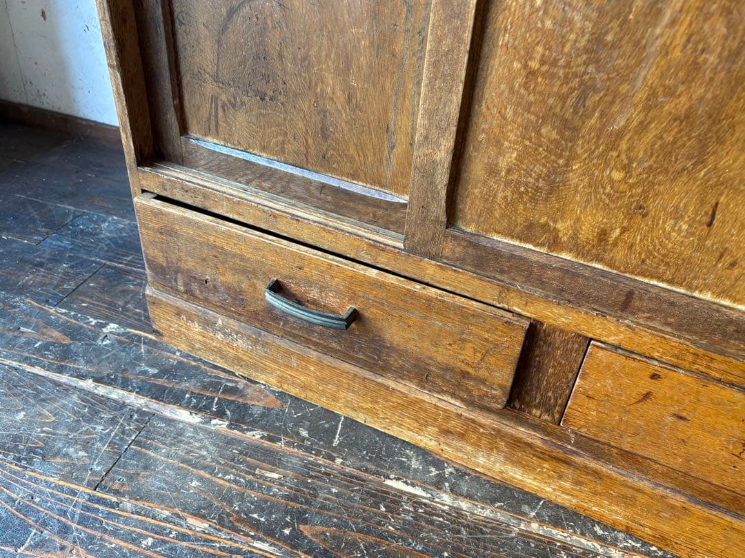 ダイヤガラス 作業台付き　レトロ 木製 キャビネット 水屋 食器棚 アンティーク