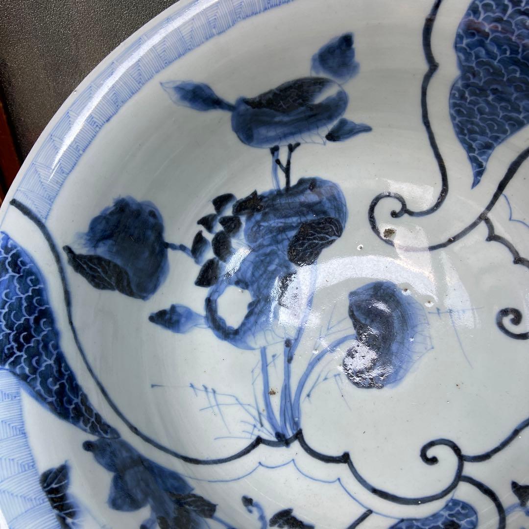 古伊万里染付果実の図特大深鉢