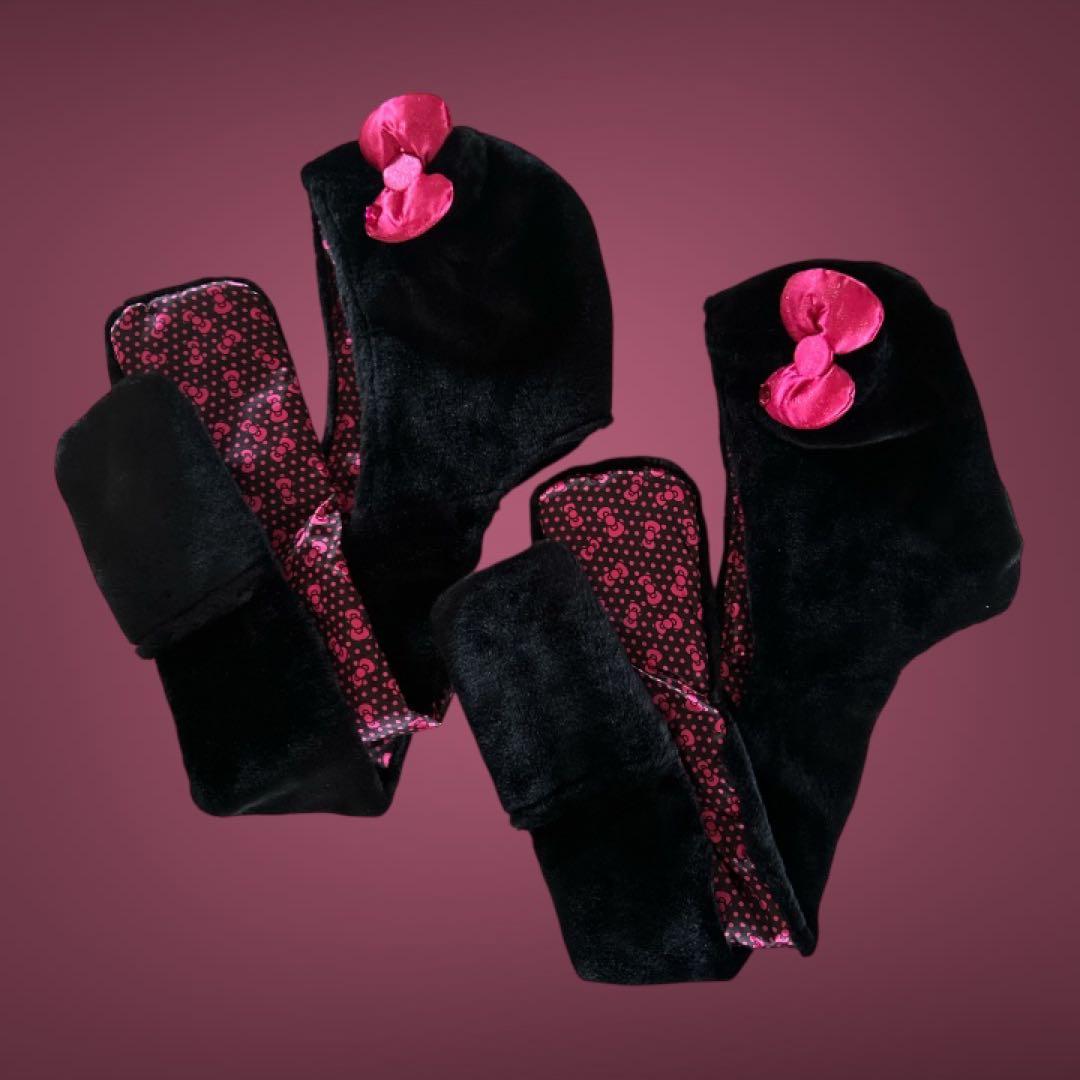 USJ 被り物　マフラー　キティ　黒　ピンク　防寒　ペア