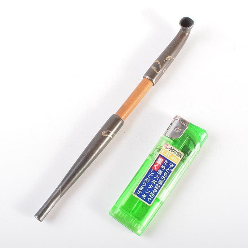 時代提げ物　喫煙具　煙管　キセル　古竹漢詩刻　煙管入　煙草入　M　R7533