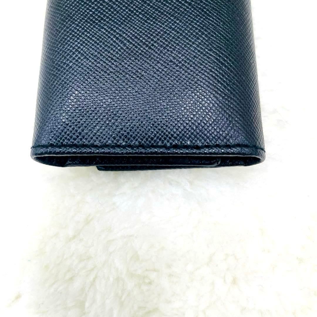 極美品 PRADA 6連 キーケース 三角ロゴ サフィアーノ ブラック 付属品有
