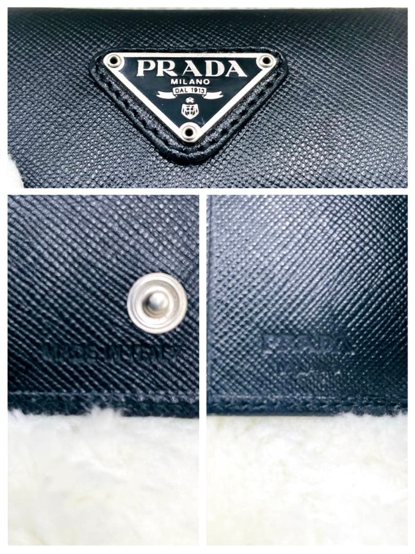 極美品 PRADA 6連 キーケース 三角ロゴ サフィアーノ ブラック 付属品有