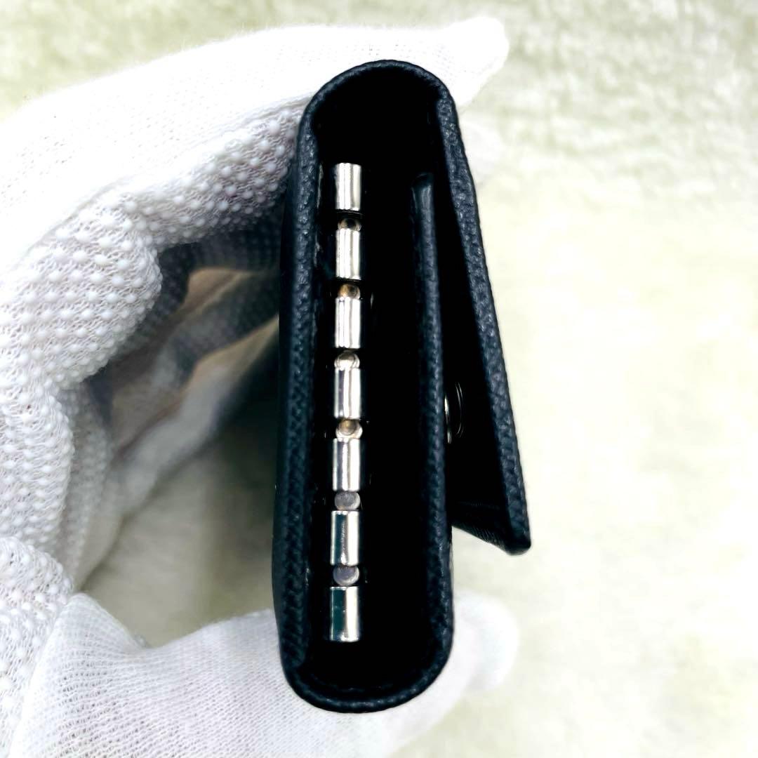 極美品 PRADA 6連 キーケース 三角ロゴ サフィアーノ ブラック 付属品有