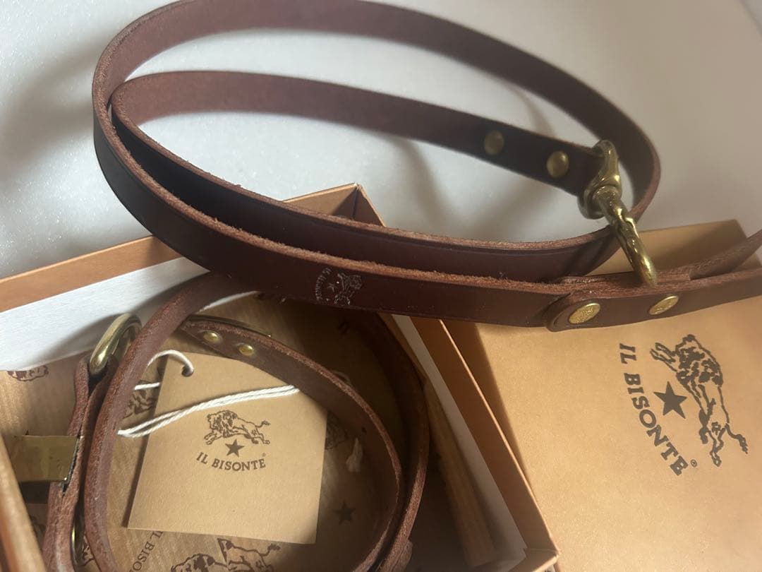 IL BISONTE 犬用品　茶　イルビゾンテ ドッグ　リード　首輪　セット