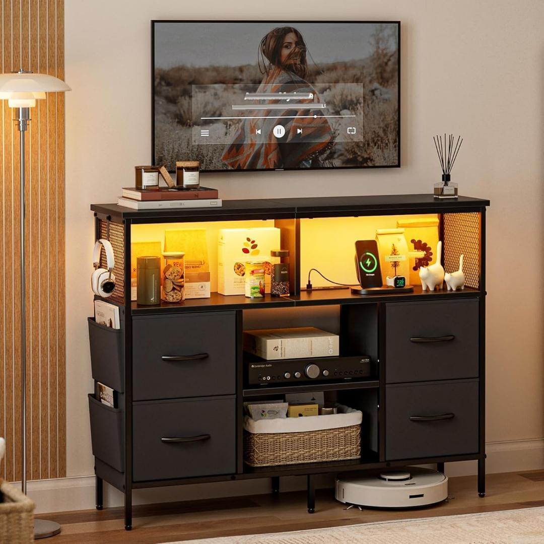 チェスト収納 タンス 棚付き 箪笥リビング収納チェスト LEDライト