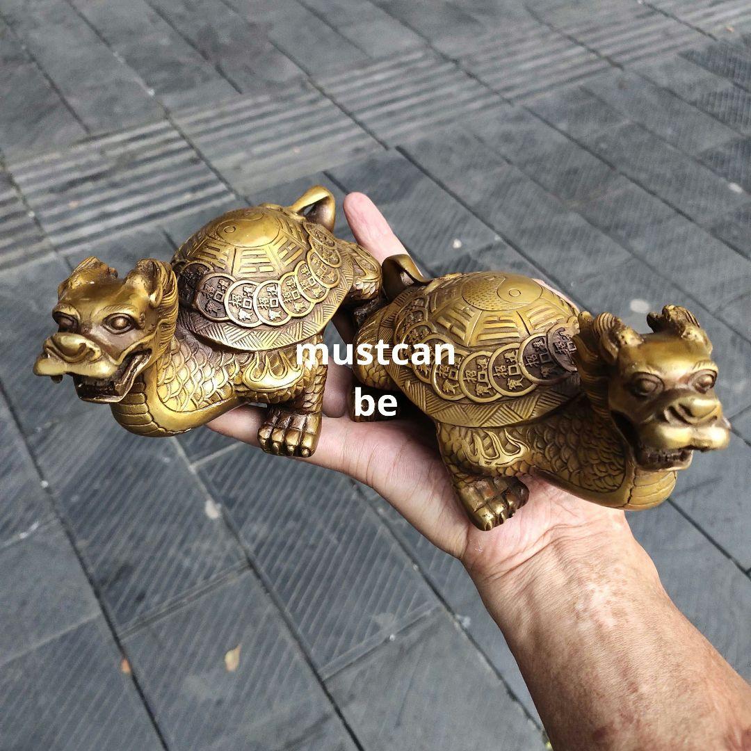 銅製 龍頭亀 八卦銅亀 応接間 書斎 茶室 執務室 開運 風水 辟邪 工芸品置物