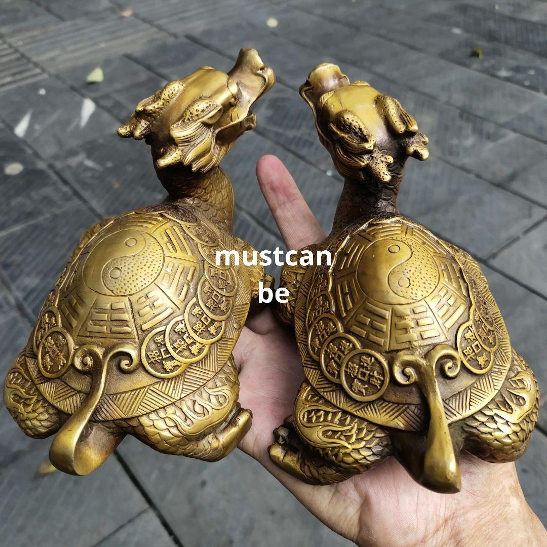 銅製 龍頭亀 八卦銅亀 応接間 書斎 茶室 執務室 開運 風水 辟邪 工芸品置物