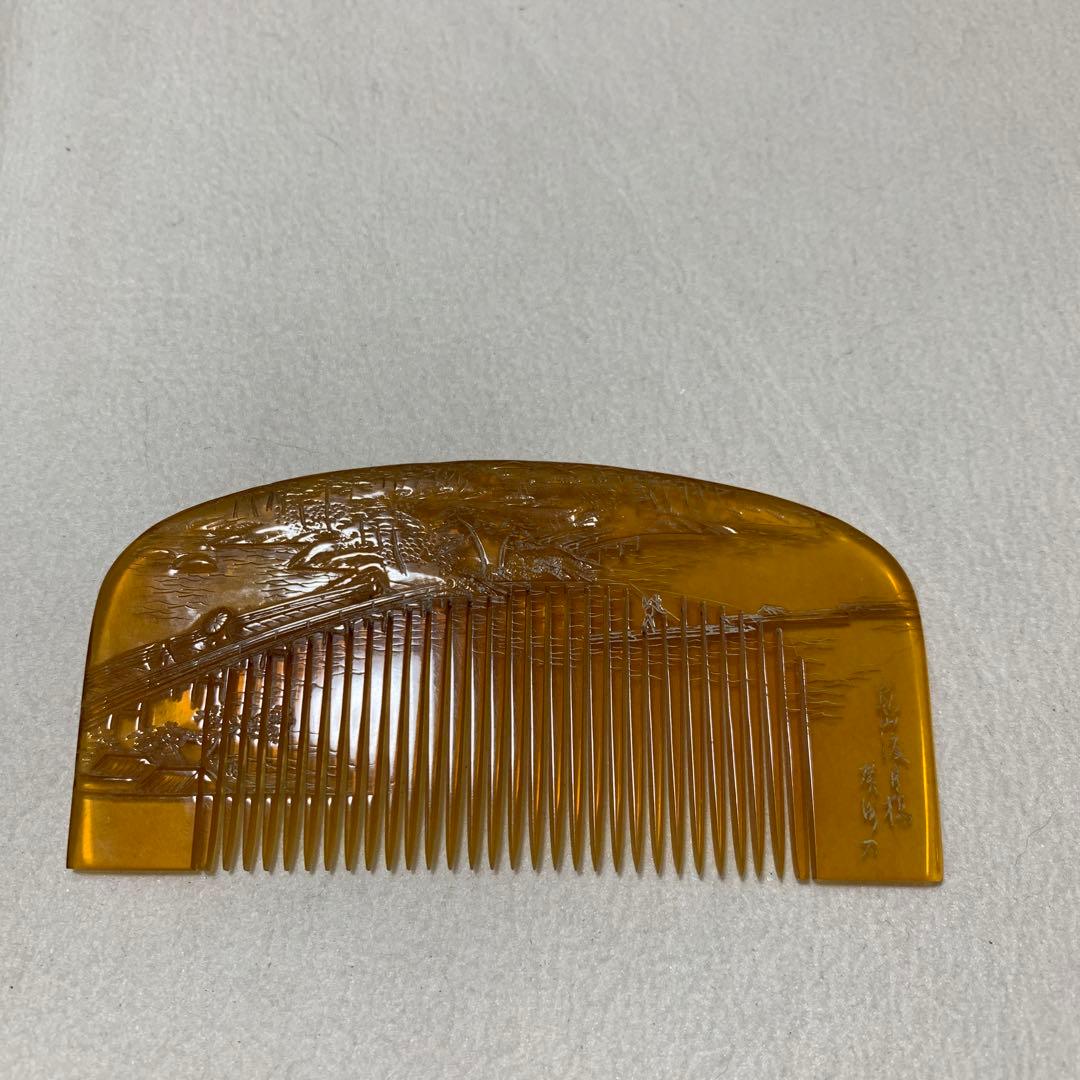 本鼈甲　櫛　嵐山渡月橋　銘あり　超細密彫　超絶技巧　アンティーク　髪飾り