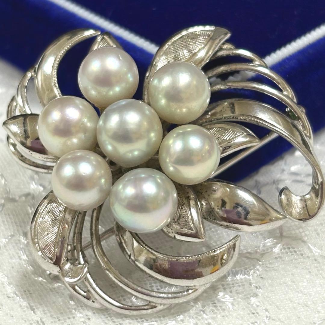 超希少 アコヤ真珠 ブローチ 極上 花珠級 無調色 オーロラグレー 8.0mm