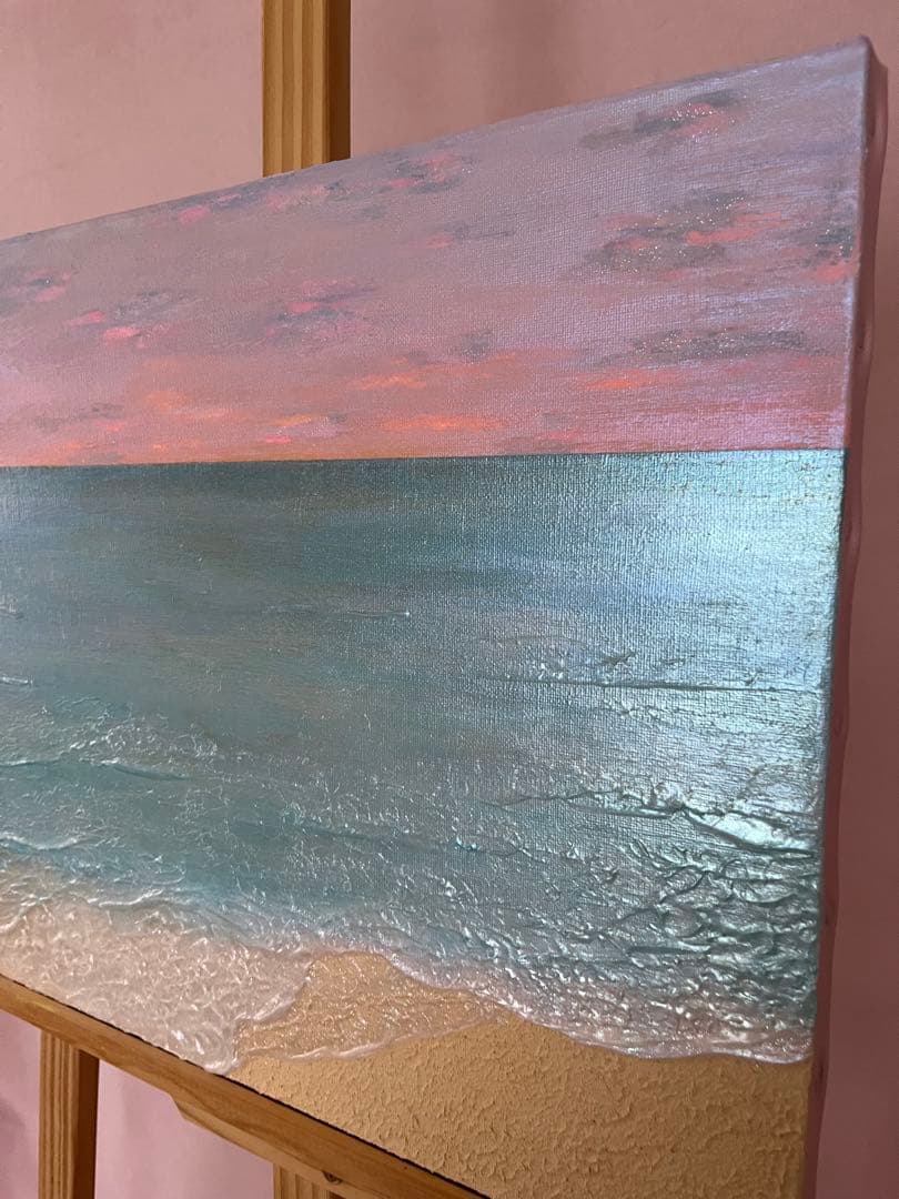 アクリル画 海と空の風景　テクスチャーアート