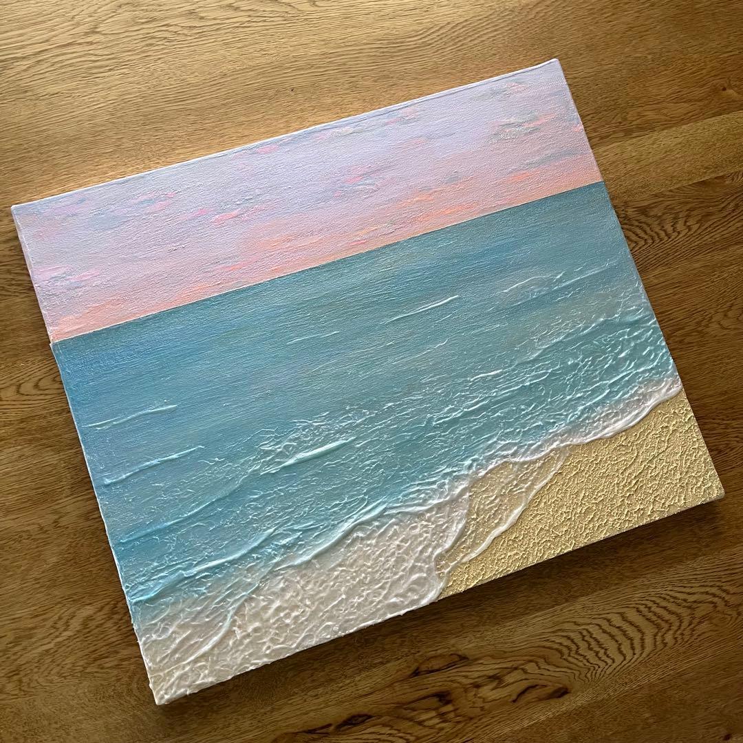 アクリル画 海と空の風景　テクスチャーアート