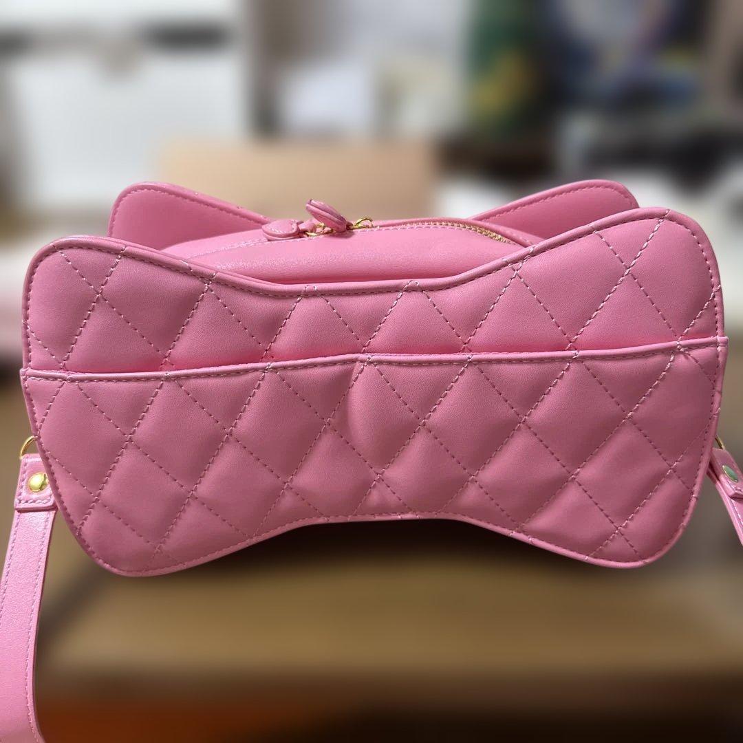 キルティング宝石リボンポシェット 濃いピンク