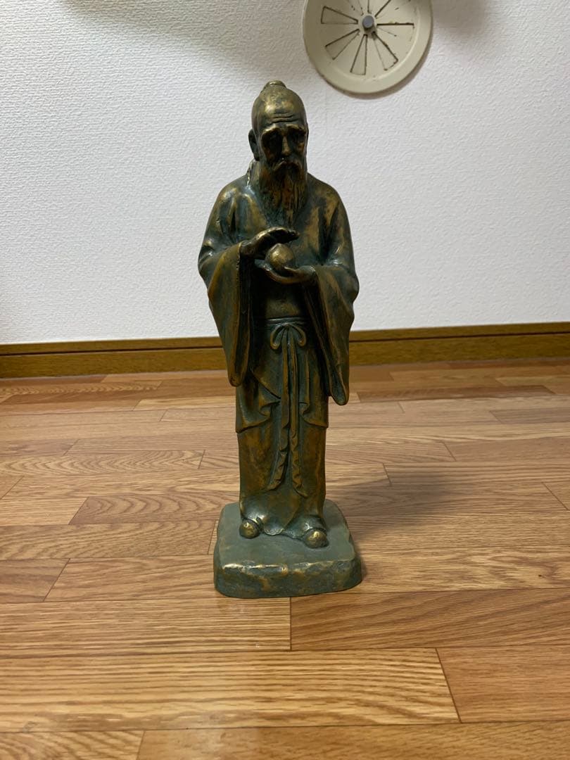 題：不老長寿　青銅製中国人物像 木箱付き 縦29cm