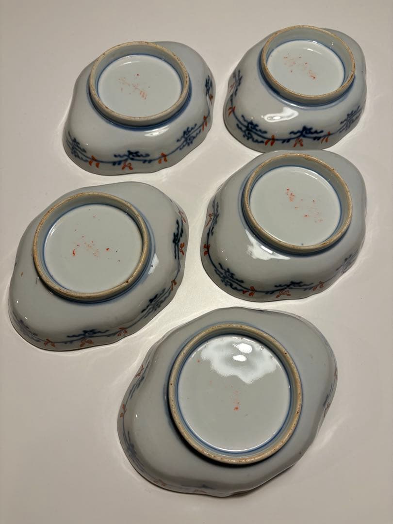 江戸後期　古伊万里　錦手　金襴手　向付　５脚組み