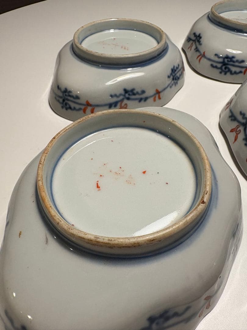 江戸後期　古伊万里　錦手　金襴手　向付　５脚組み