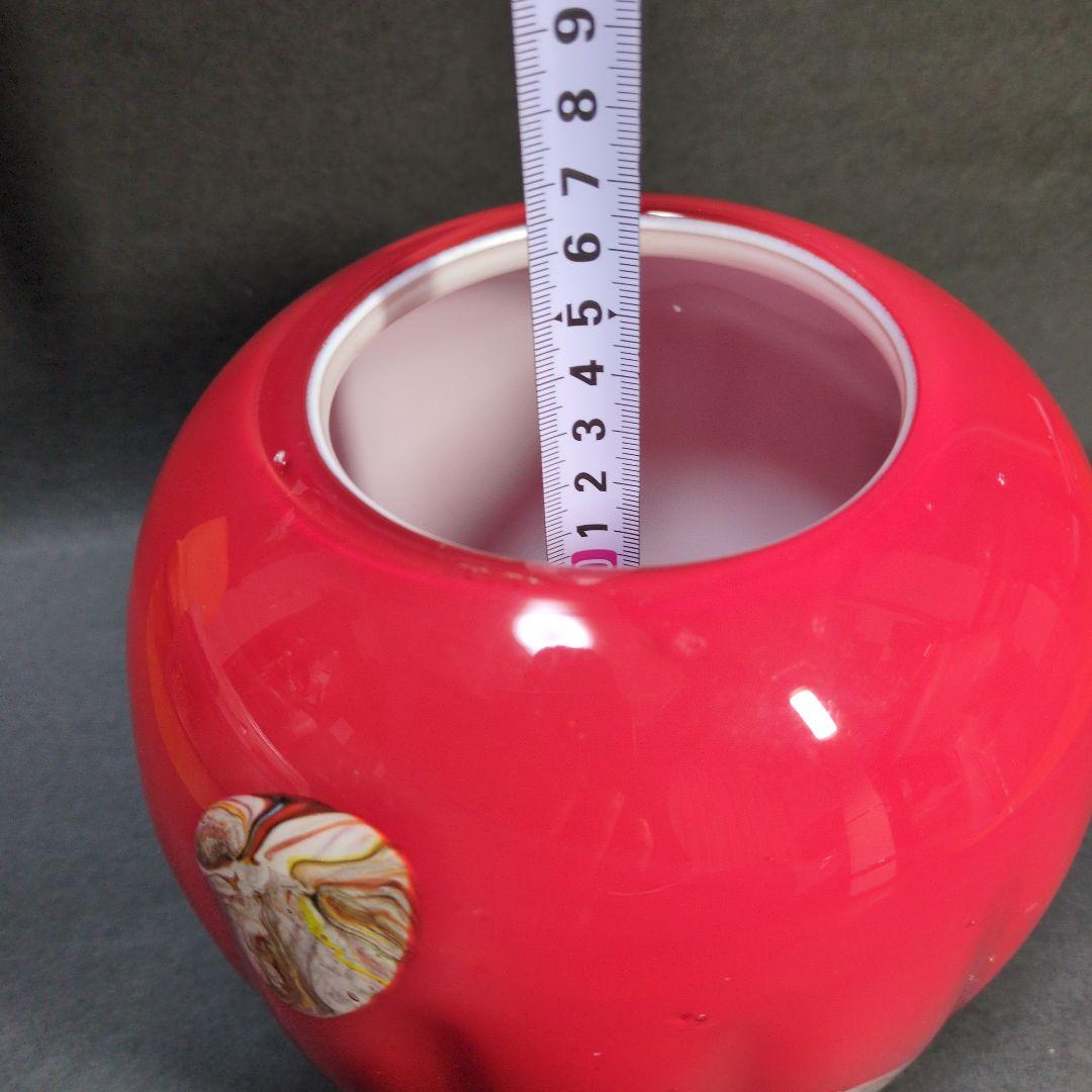 赤いマーブル模様のガラス花瓶　レッド