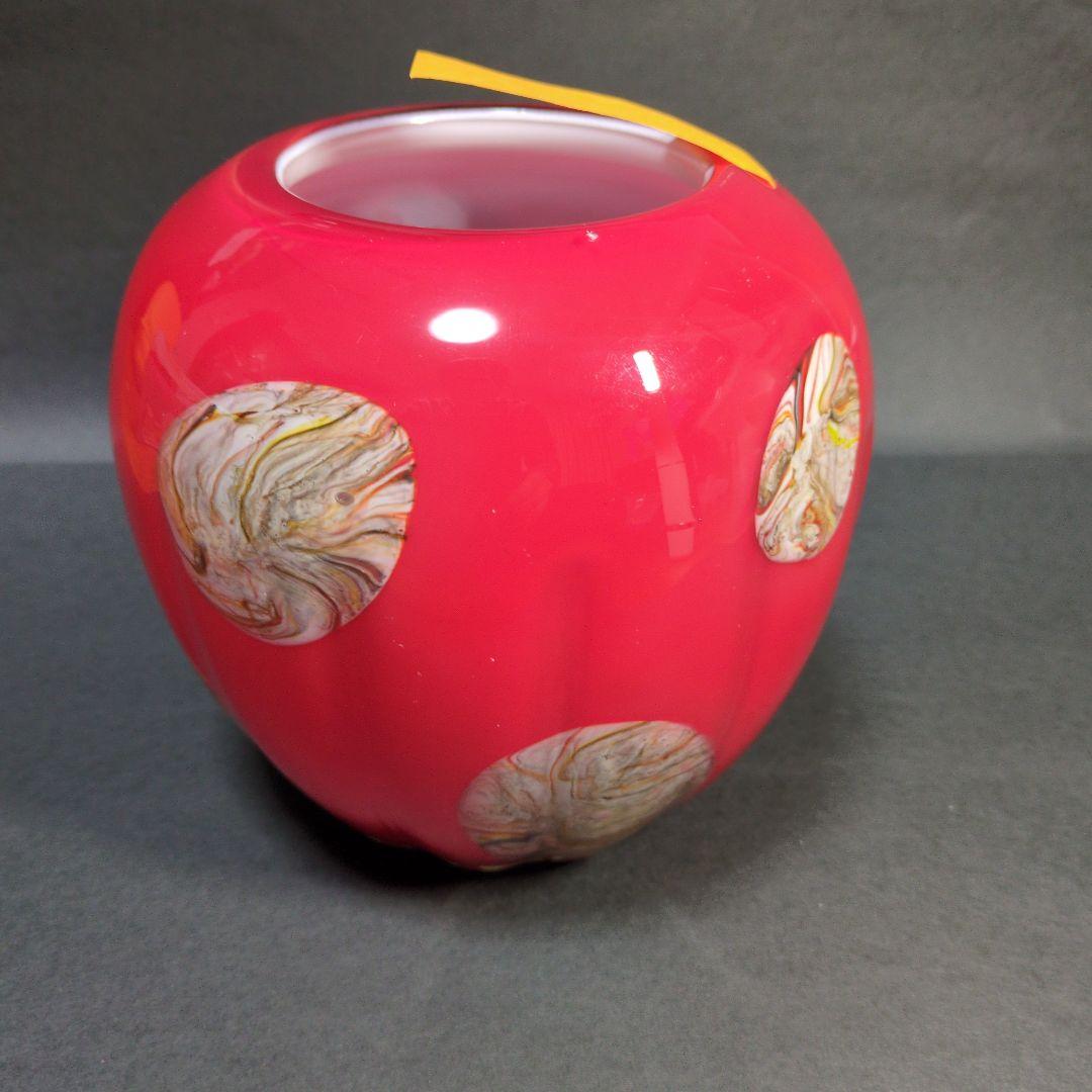 赤いマーブル模様のガラス花瓶　レッド