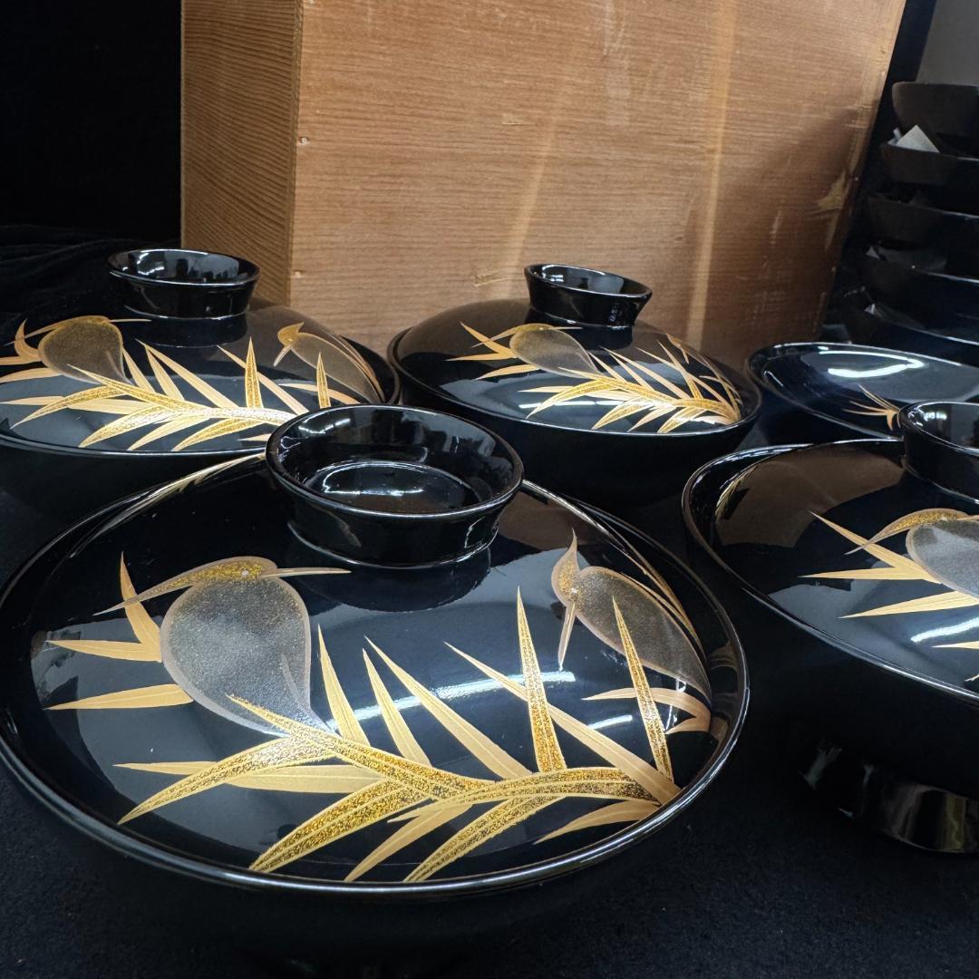 希有　輪島塗　木製漆器 鷺蒔絵 吸物椀 十客14.5cmお正月