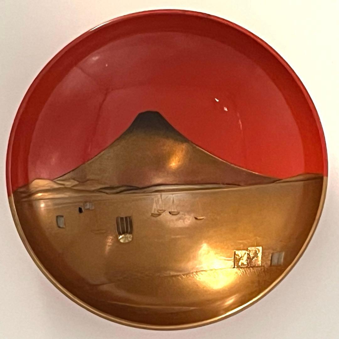 三つ組盃 金銀蒔絵 塗り師 春仁造 箱入り 田子の浦 二見ヶ浦 三保松原 稀少