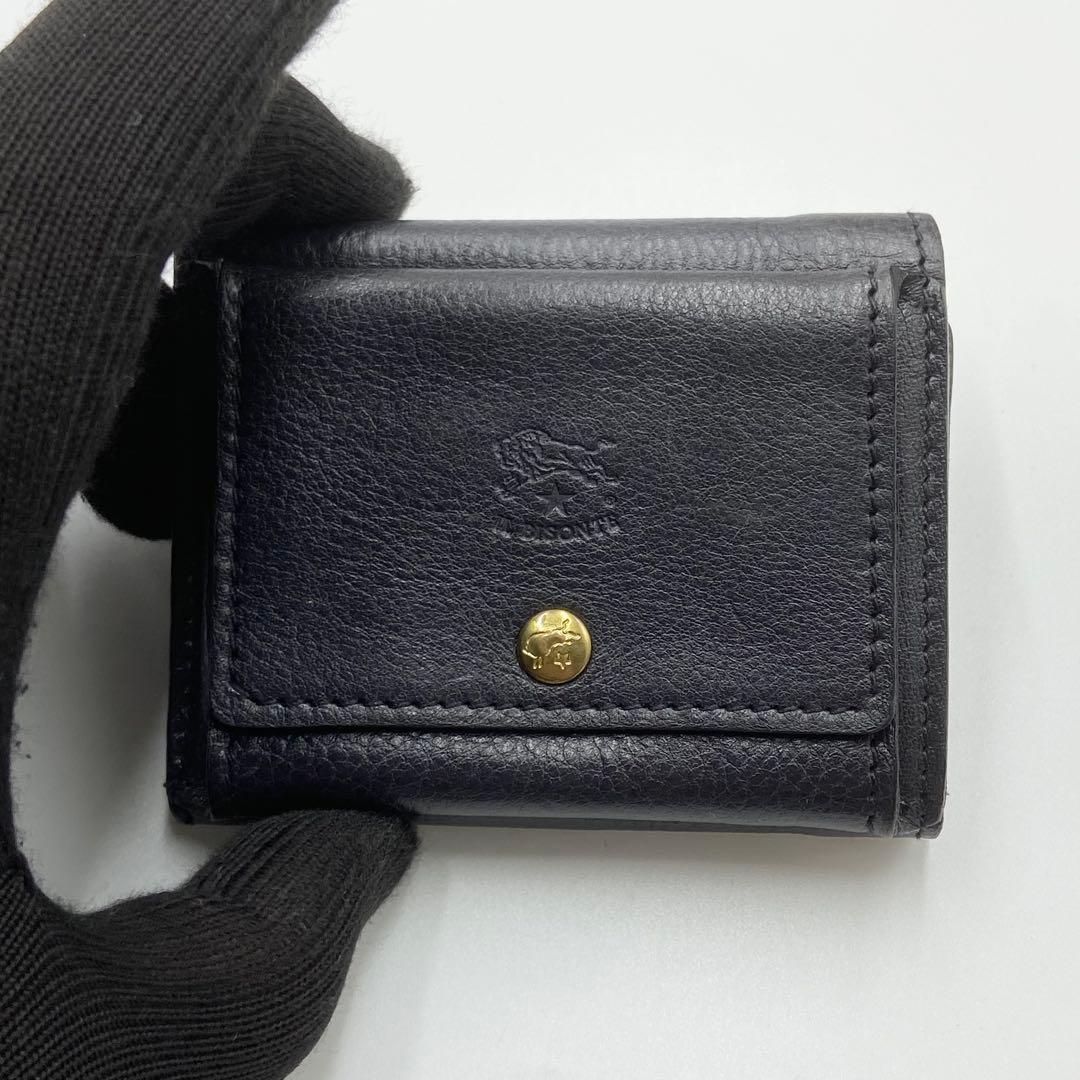 極美品　イルビゾンテ　トリフォルド　折り財布　ロゴ刻印　レザー　ブラック