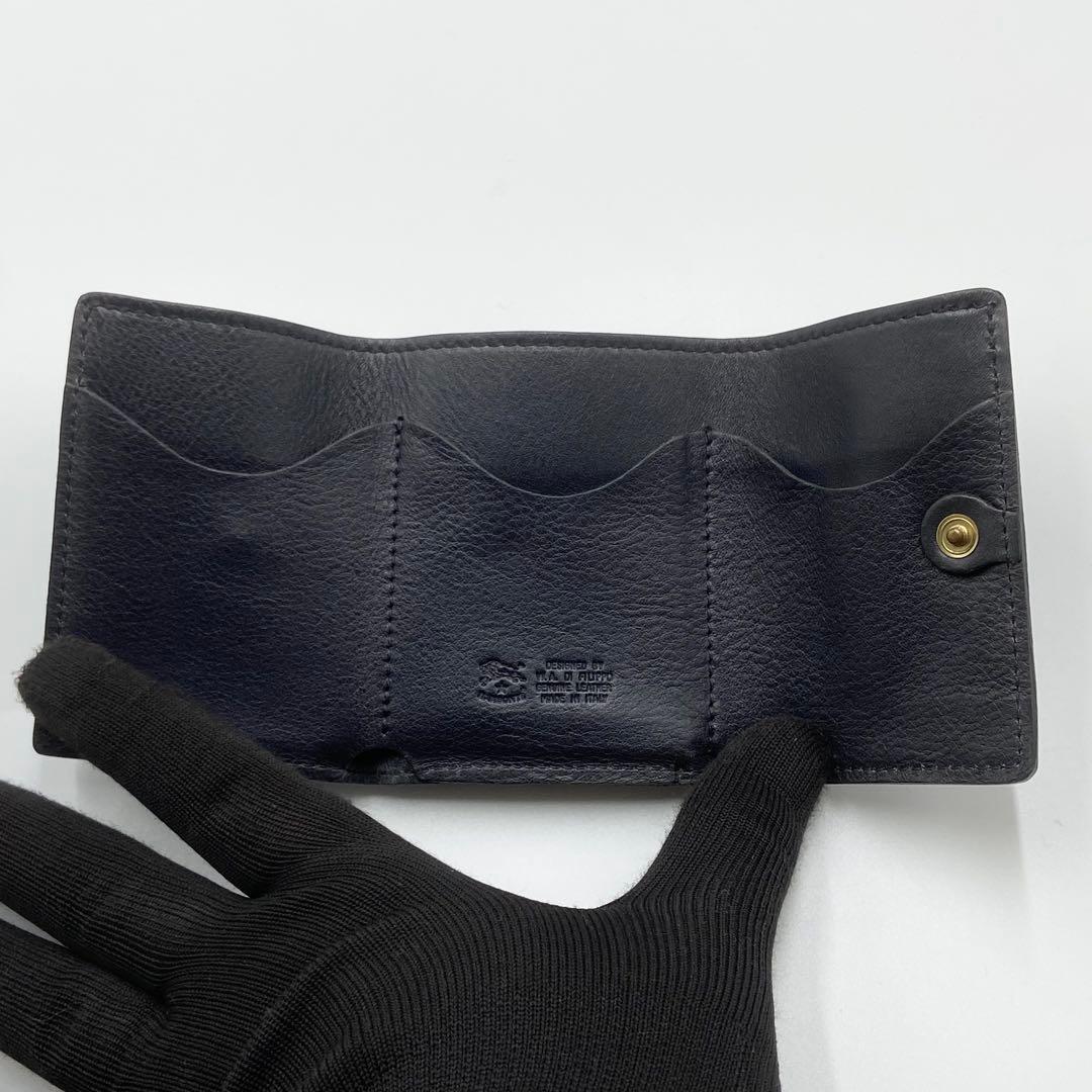 極美品　イルビゾンテ　トリフォルド　折り財布　ロゴ刻印　レザー　ブラック