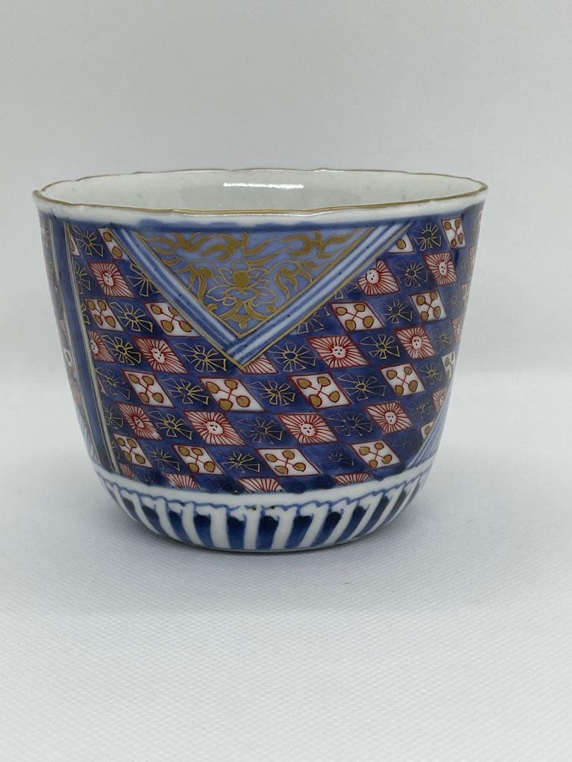 【和食器】江戸後期　古伊万里　幾何学文染錦蕎麦猪口　向付　色絵