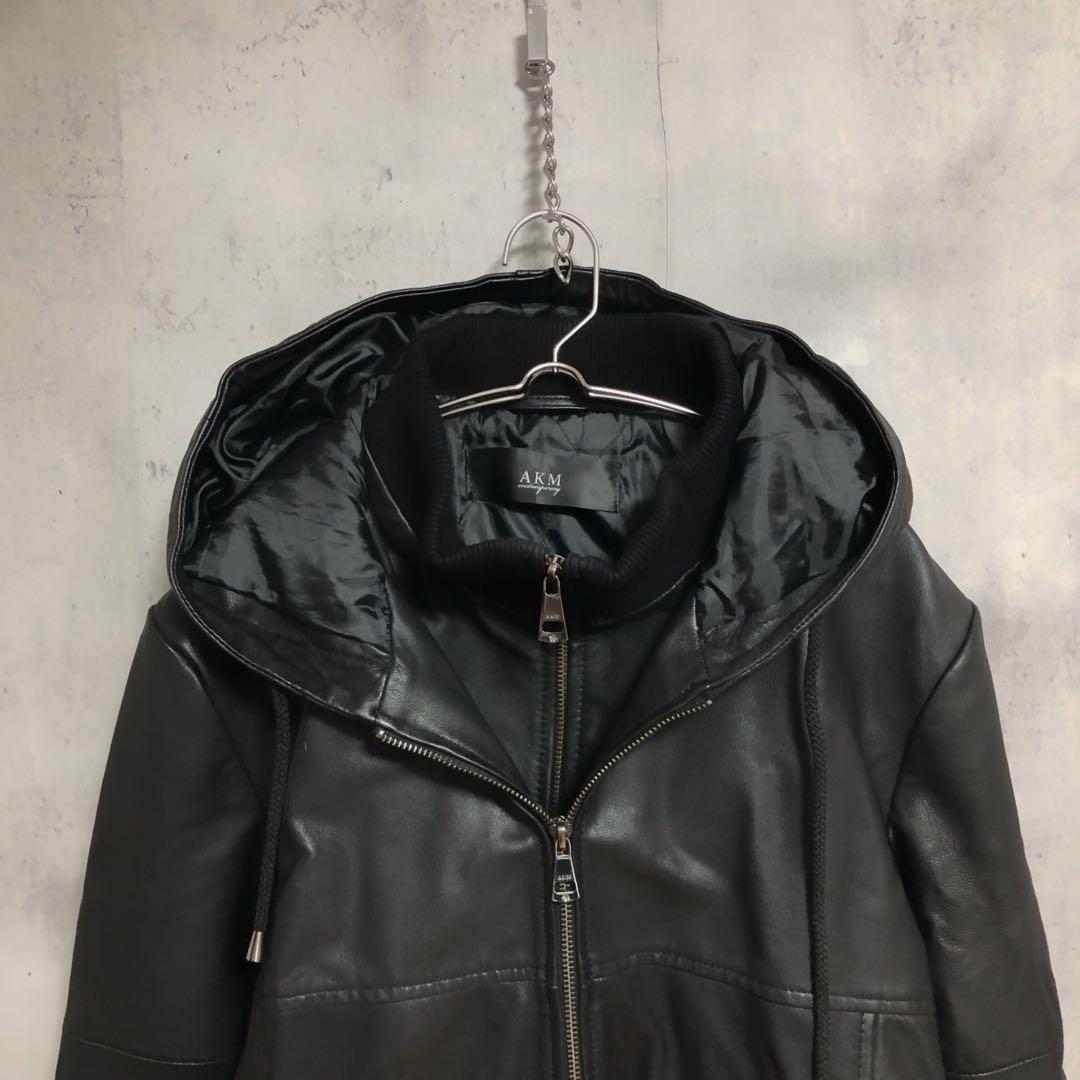 訳あり　AKM Contemporary レザーフード ライダースジャケット