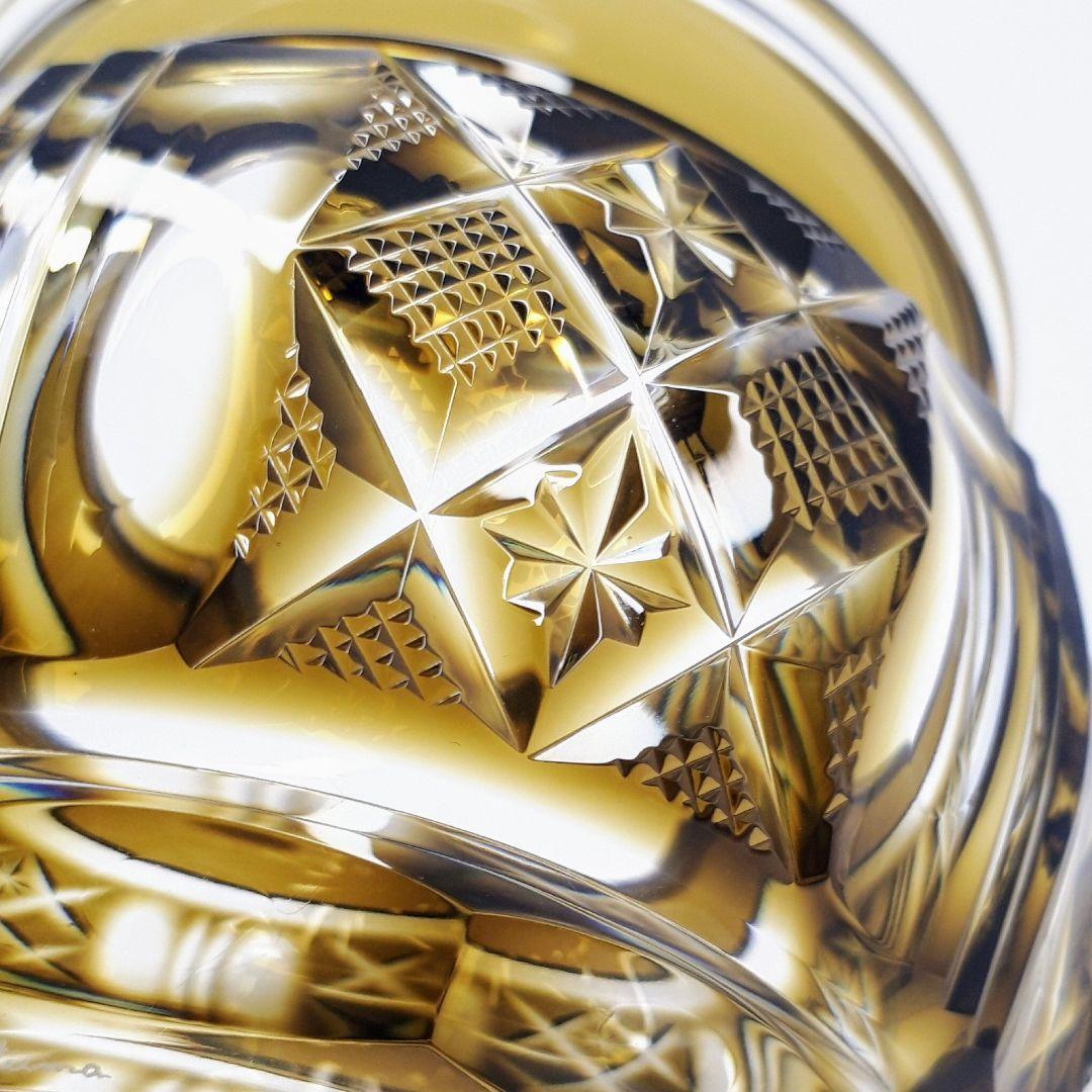 薩摩切子　黄色被せガラス　切子 シュガーポット　【 薩摩びーどろ工芸 】