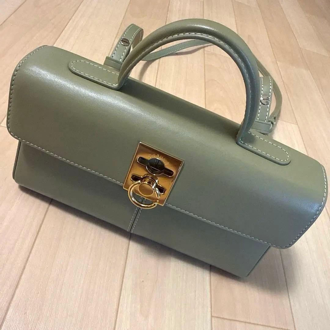【あお】美品Cafune 本革オリーブグリーン レザー ハンドバッグ