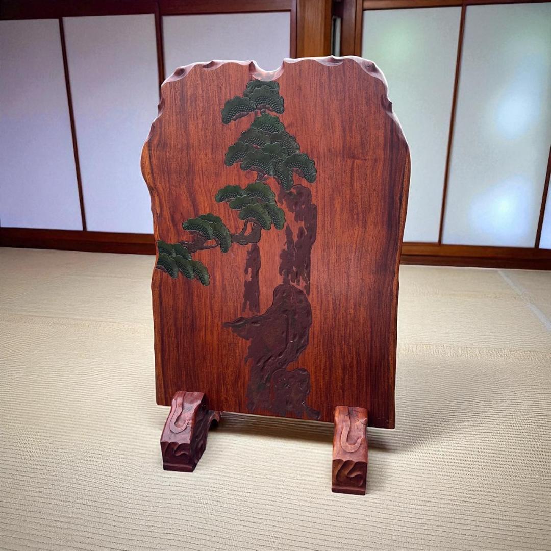 k.s　鷹の衝立　烏城彫　鷹松図　パーテーション　　衝立　間仕切り　62ｋ