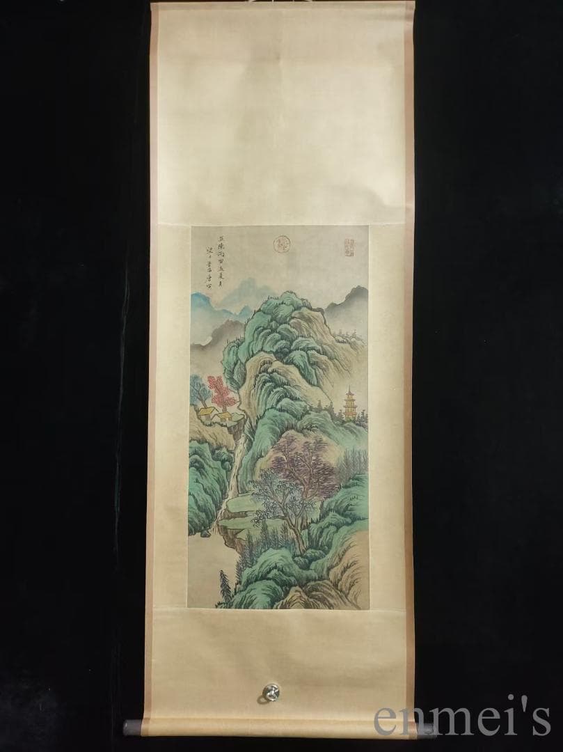 中国古美術.唐寅款.山水画.宣紙画.三尺手描き.肉筆.掛け軸.絵画.書道.水墨画