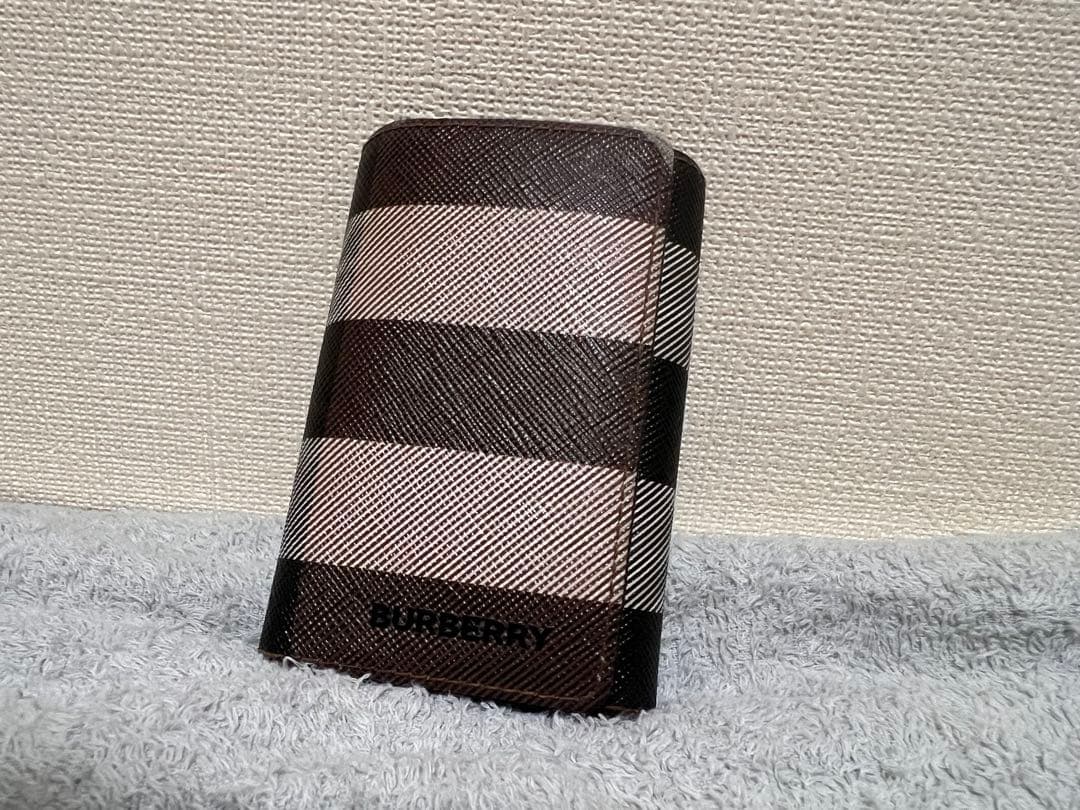 BURBERRY レザーキーケース ストライプ・チェック