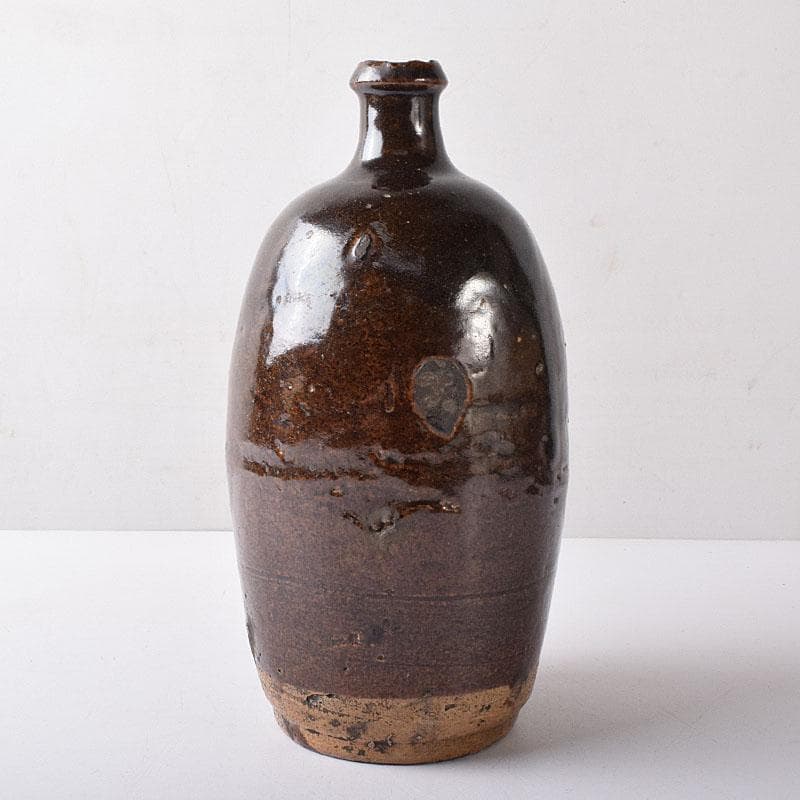 美濃焼　久尻窯　黒褐釉壷　江戸初期頃　時代書付箱　V　R8357