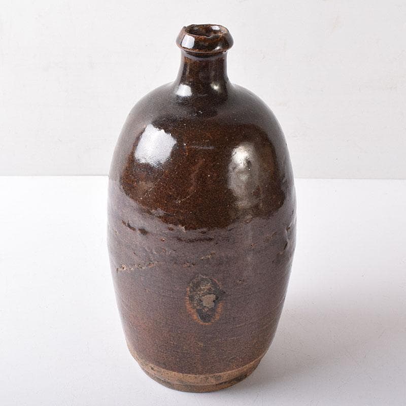 美濃焼　久尻窯　黒褐釉壷　江戸初期頃　時代書付箱　V　R8357