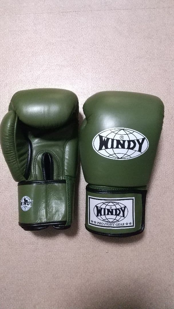 本革製WINDYボクシンググローブ 14oz オリーブグリーン キックボクシング