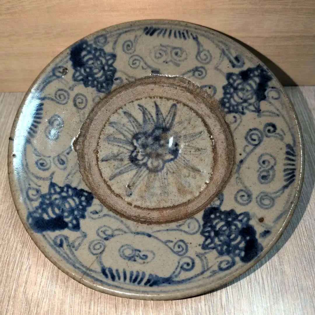 清花菊花紋小皿 中国 古美術 骨董
