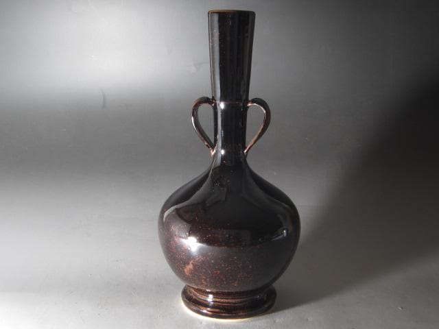 ★　膳所焼　耳付花入　裏千家　十四代　淡々斎の花押がございます★x587