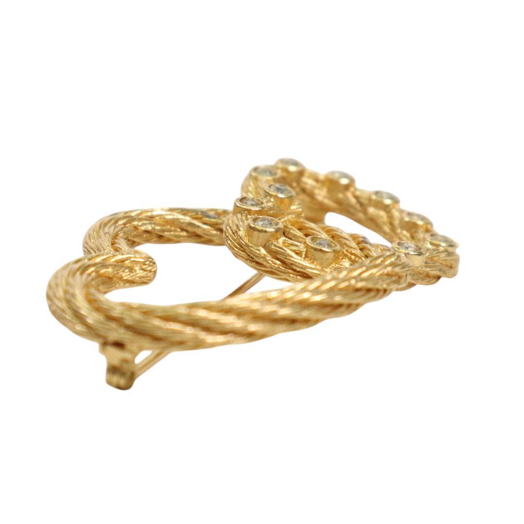 クリスチャンディオール　ダブルハート　ブローチ ゴールド　ラインストーン