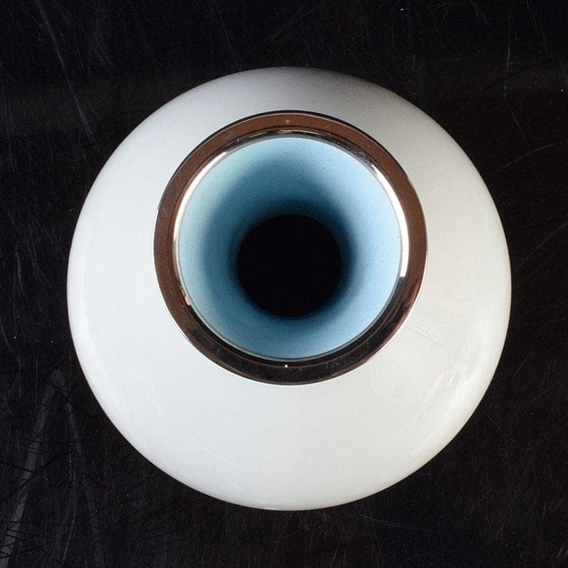 七宝焼　安藤七宝店造　青玉釉　唐草文　花瓶　共箱　D　R9181H