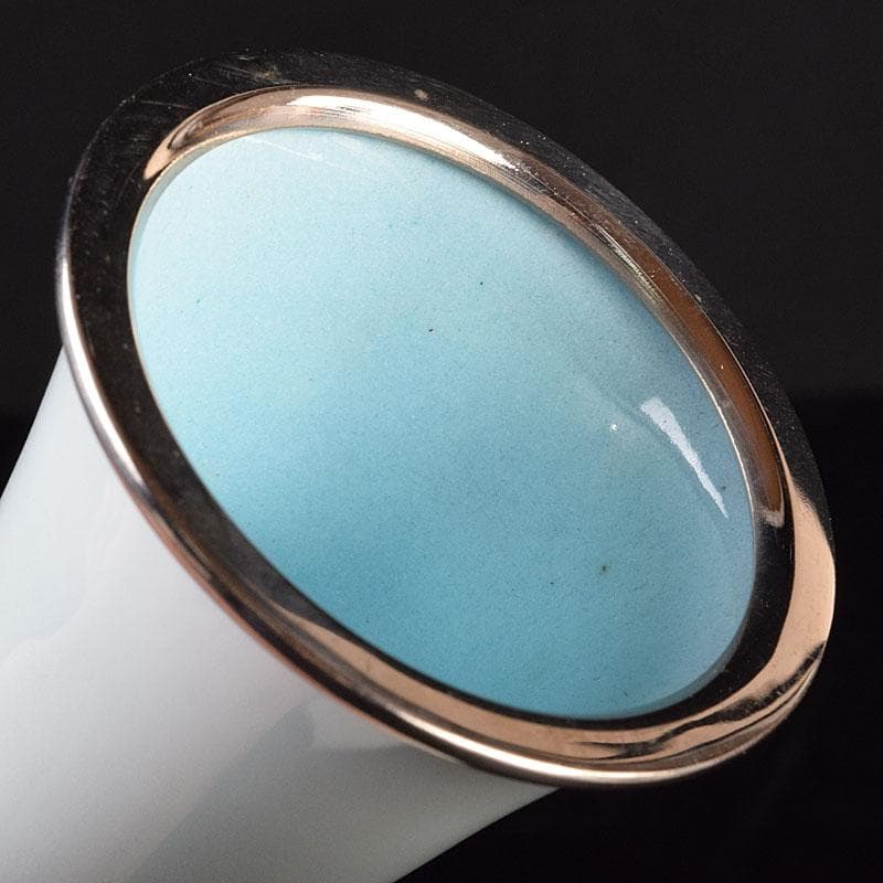 七宝焼　安藤七宝店造　青玉釉　唐草文　花瓶　共箱　D　R9181H