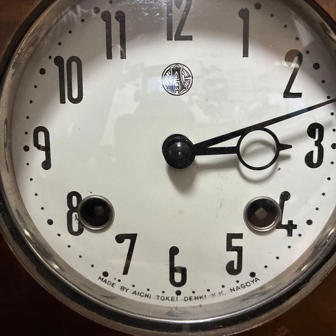 Aichi Tokei Denki ゼンマイ式掛時計 木製巻き鍵付き