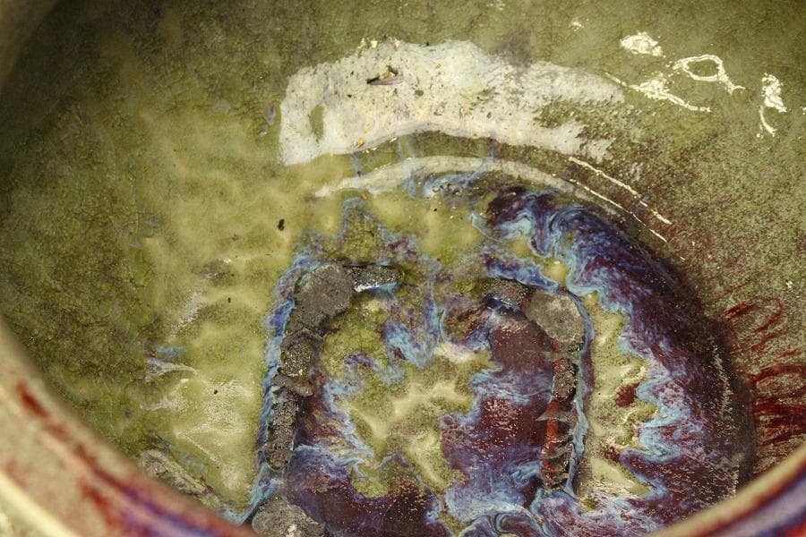 中国美術 窯変釉 時代 火鉢 瓶掛 φ30cm(LC403)