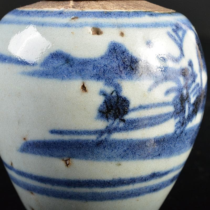 中国　染付　山水文　茶壷　茶心壷　時代箱付　V　R5973