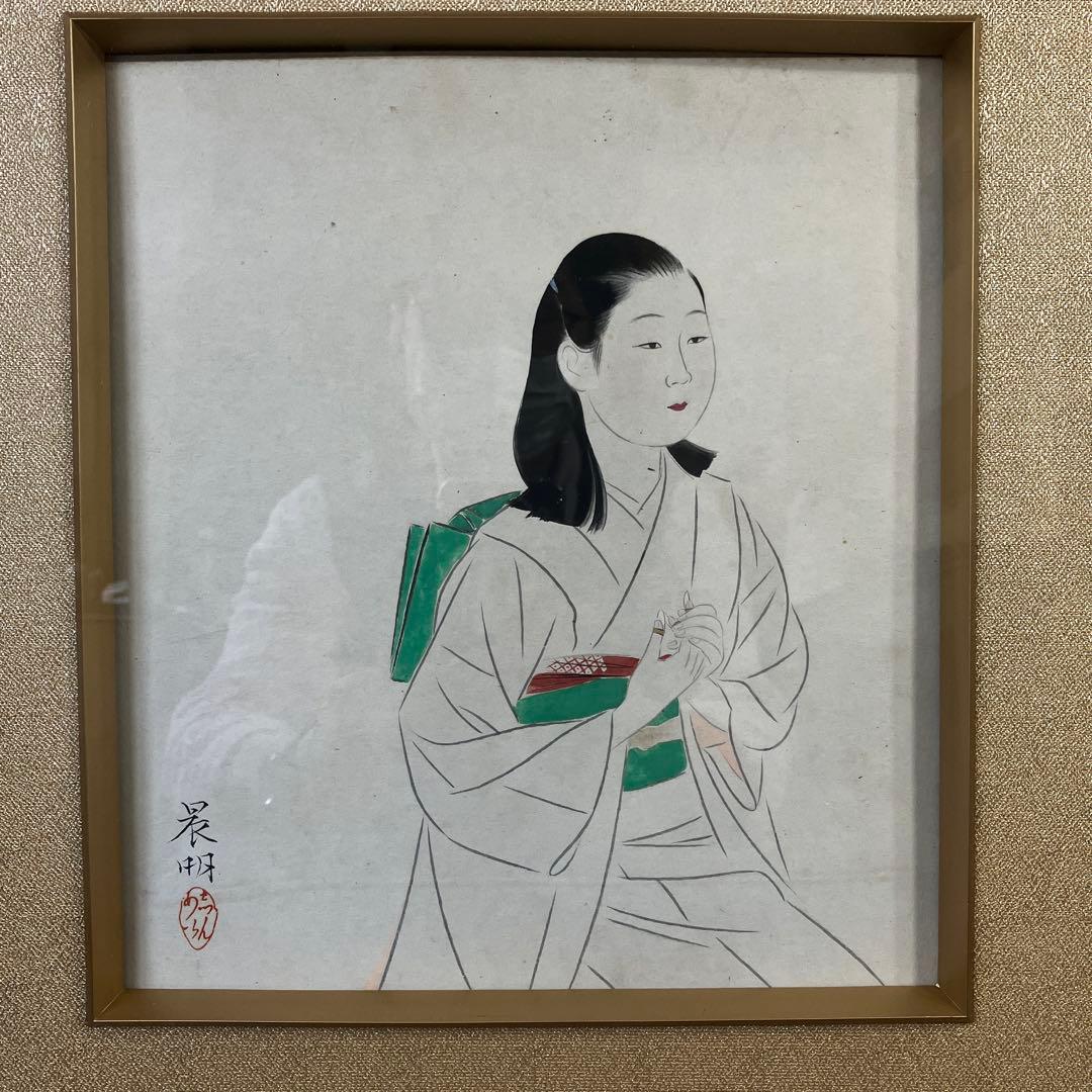 色紙額　加藤晨明「着物美人」