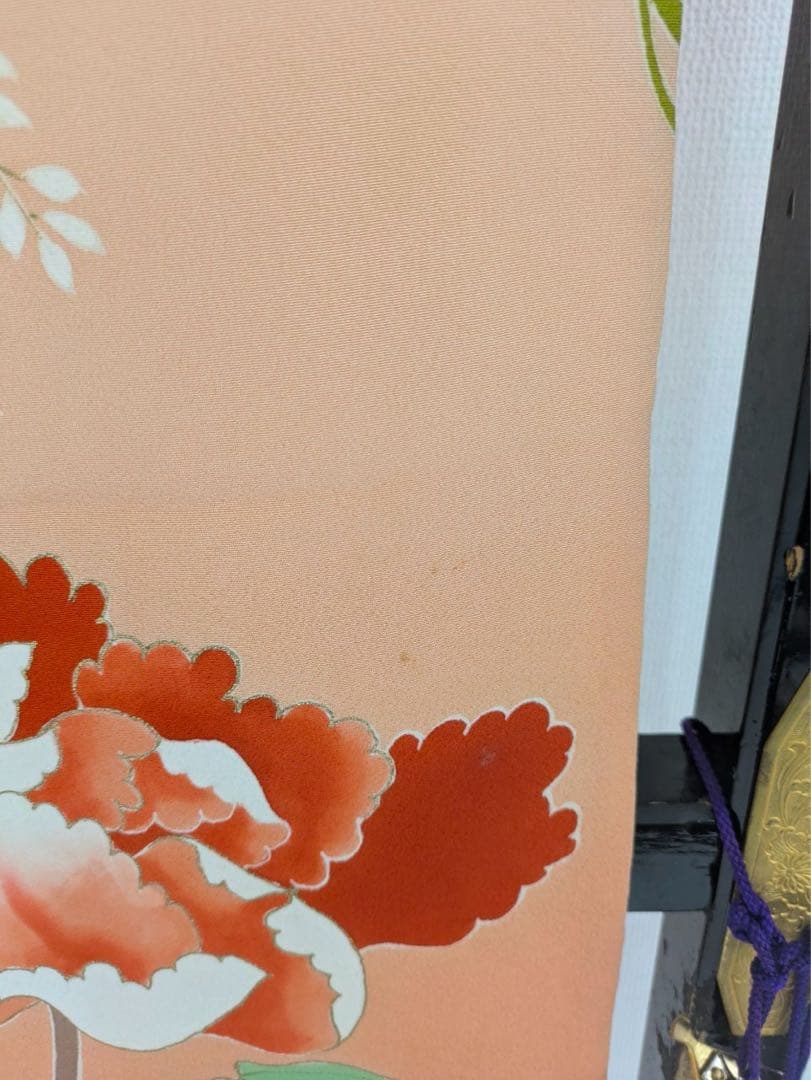 は*ー様 振袖 裄67 作家物 セミアンティーク 一つ紋 青海波に花柄金彩正絹T