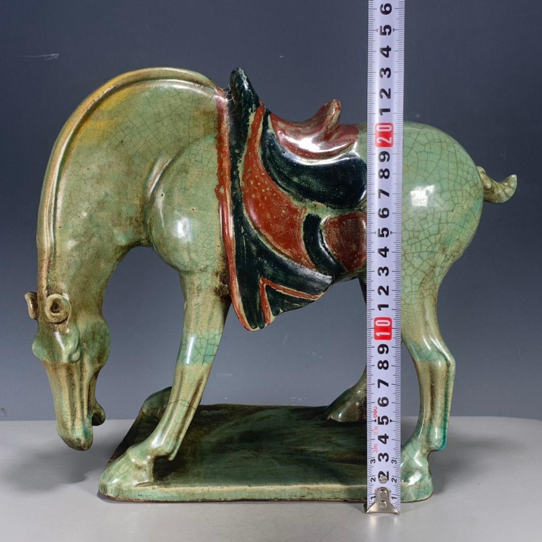 中国美術 緑釉開片馬 文房置物 案頭 風水 開運