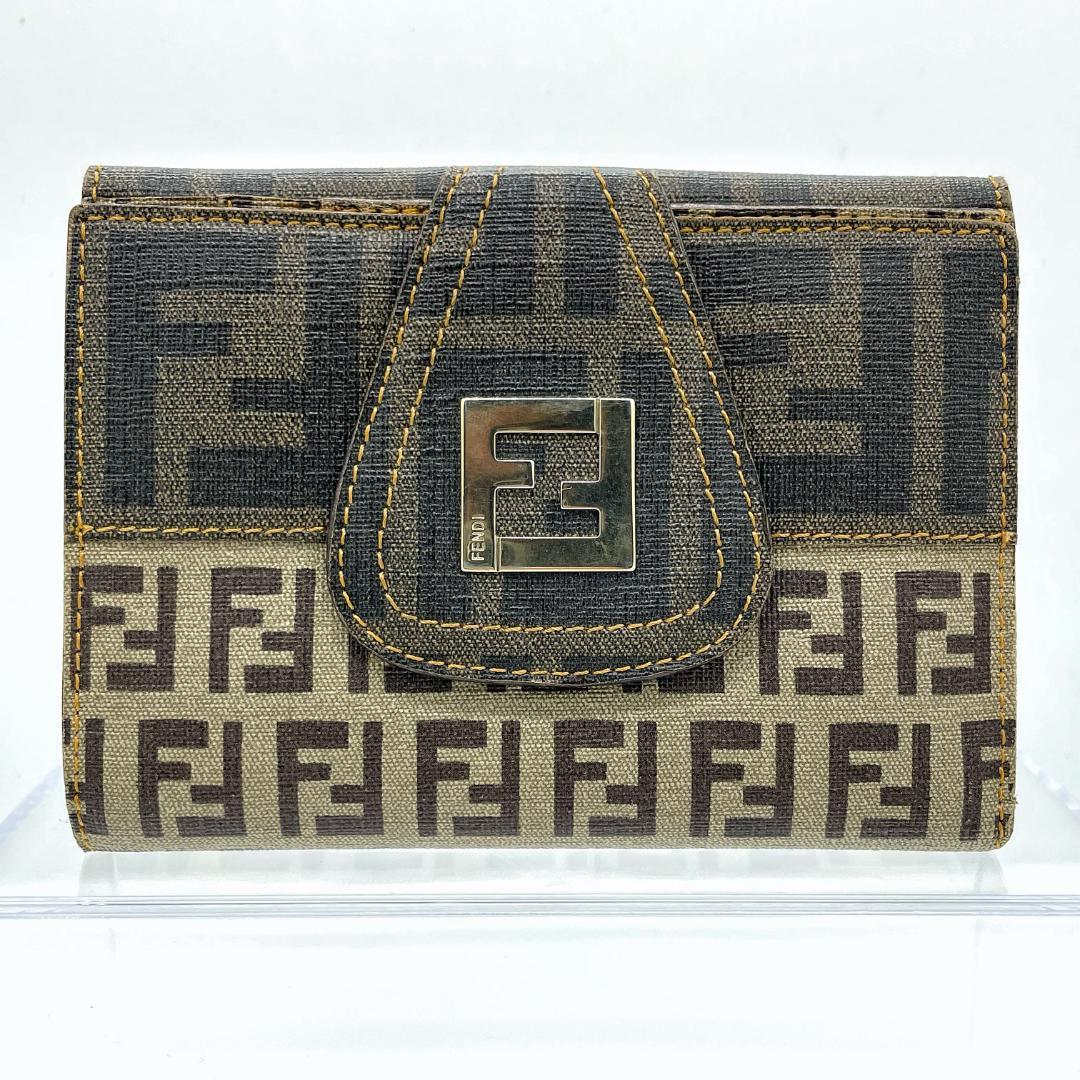 ■594 FENDI フェンディ FFズッカ柄 折り財布 ブラウン 茶 希少品